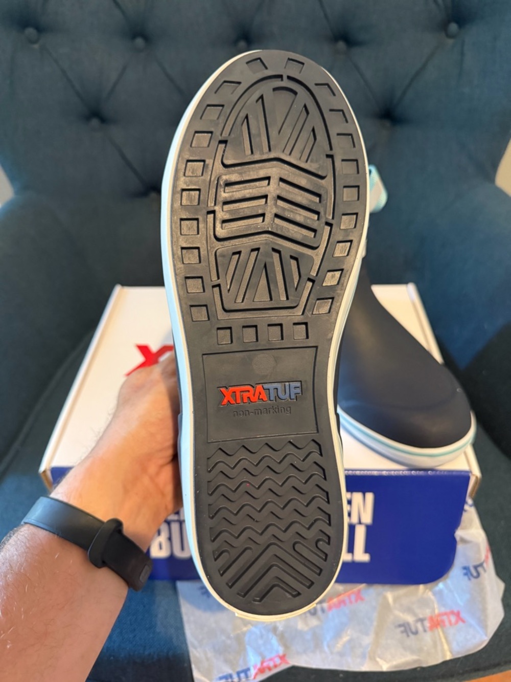 XTRATUF Women's Navy & Aqua Ankle Deck Boots - Picture 4 of 5